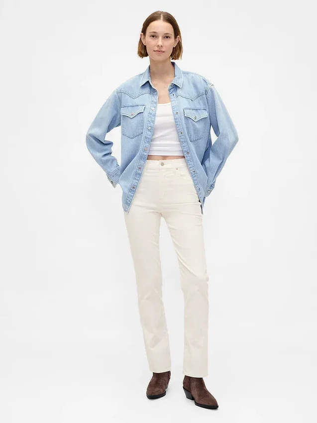 Hoch taillierte Slim-Straight-Hose aus Cord im 90er-Jahre-Stil