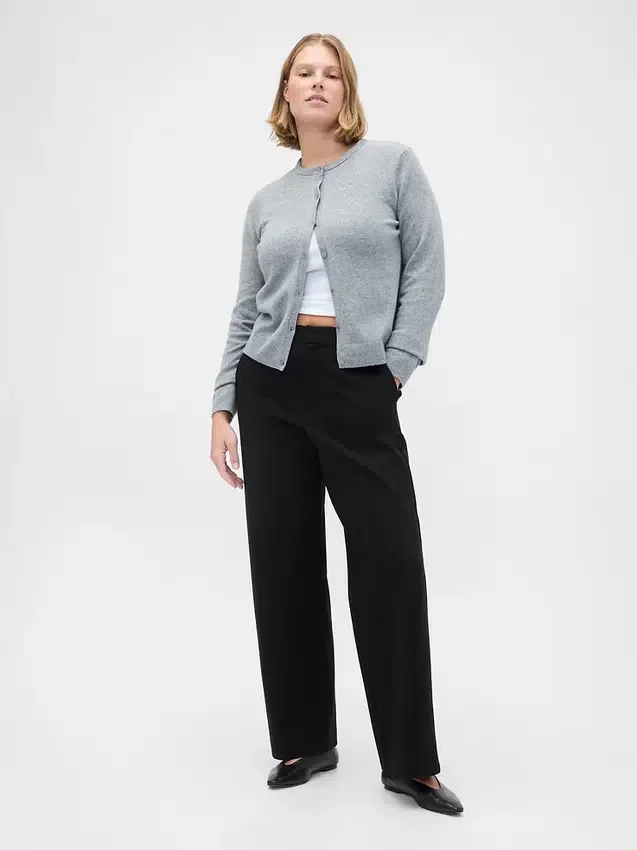 Hoch taillierte, weit geschnittene Hose aus Doppelstrick