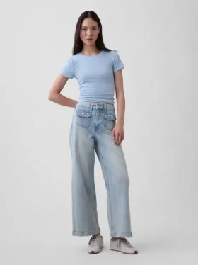 Hoch taillierte, weit geschnittene Knöchellange Jeans