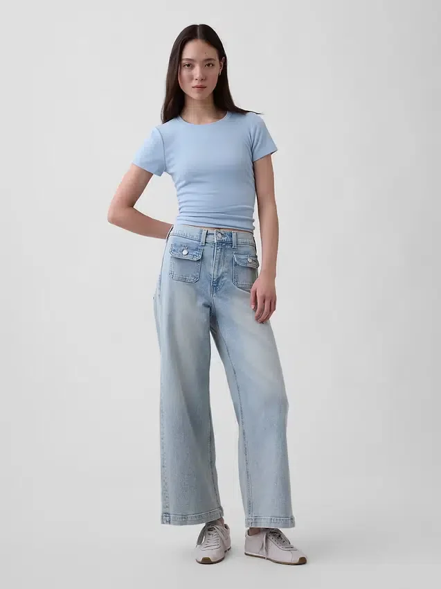 Hoch taillierte, weit geschnittene Knöchellange Jeans