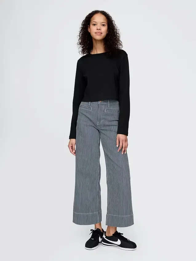 Hoch taillierte, weit geschnittene Knöchellange Jeans