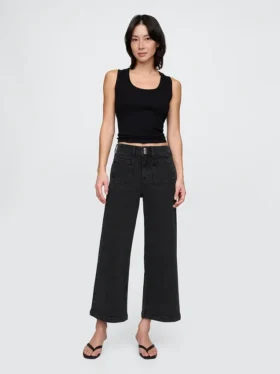 Hoch taillierte, weit geschnittene Knöchellange Jeans