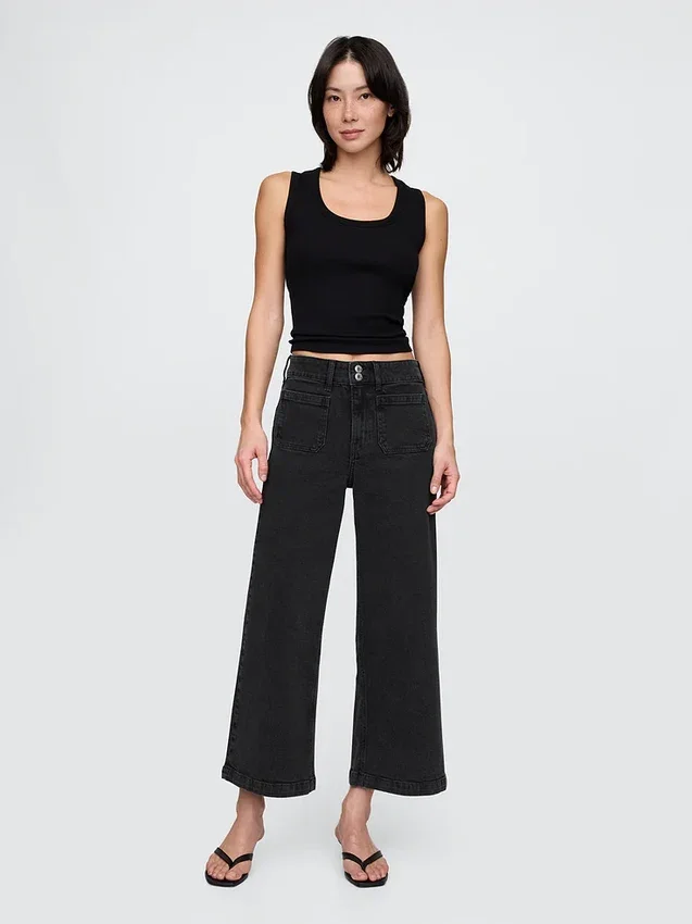Hoch taillierte, weit geschnittene Knöchellange Jeans
