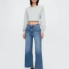 Hoch taillierte, weit geschnittene Knöchellange Jeans