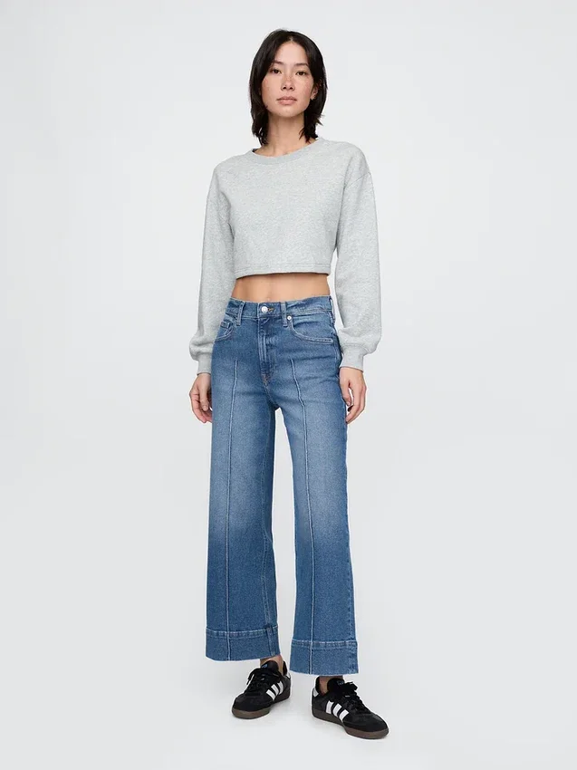 Hoch taillierte, weit geschnittene Knöchellange Jeans