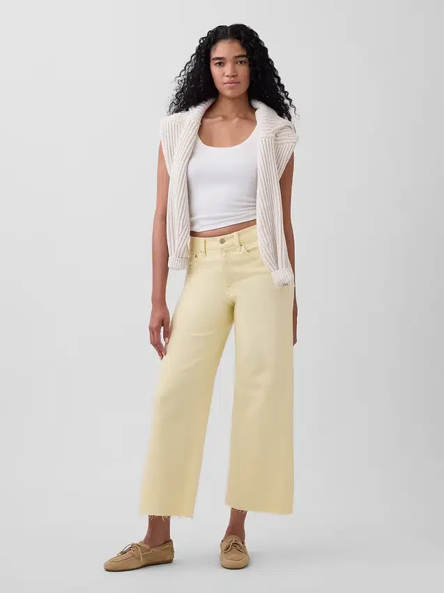 Hoch taillierte, weit geschnittene Knöchellange Jeans