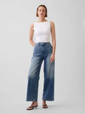 Hoch taillierte, weit geschnittene Knöchellange Jeans