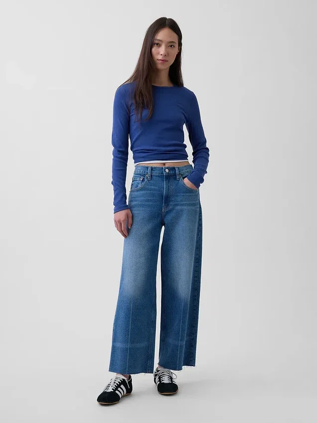 Hoch taillierte, weit geschnittene Knöchellange Jeans
