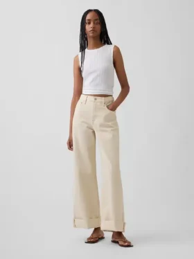 Hoch taillierte, weit geschnittene Knöchellange Jeans