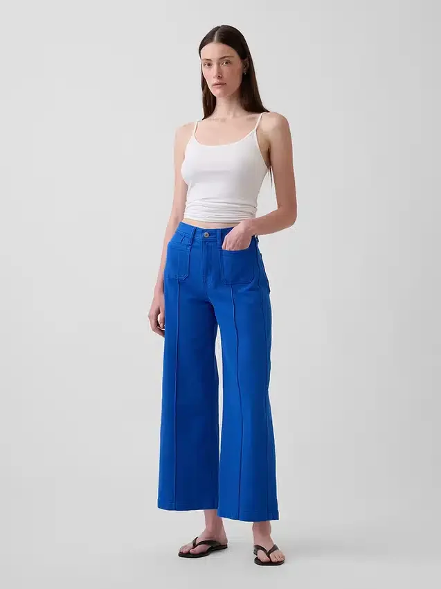 Hoch taillierte, weit geschnittene Knöchellange Jeans
