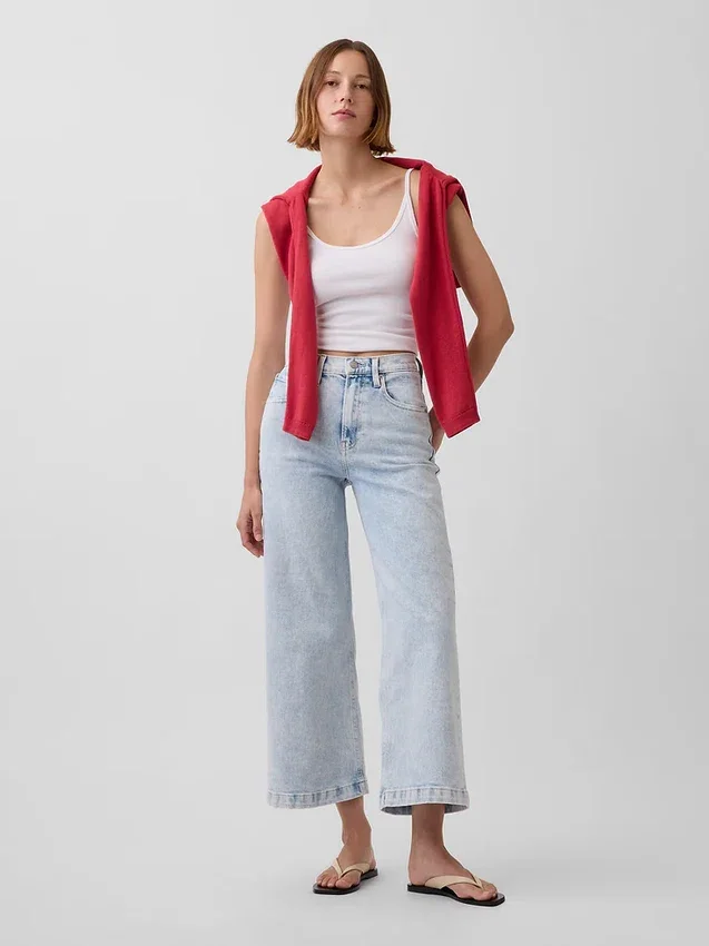 Hoch taillierte, weit geschnittene Knöchellange Jeans