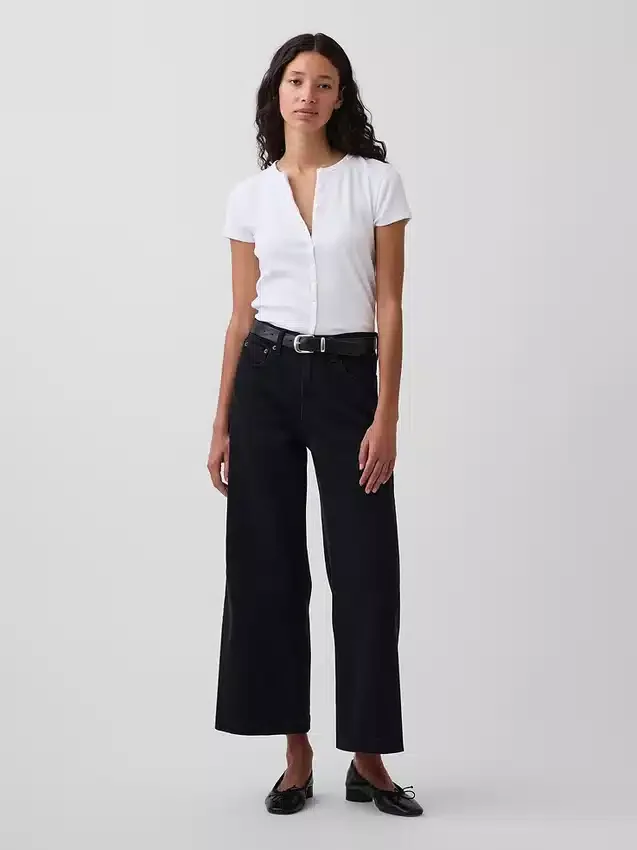 Hoch taillierte, weit geschnittene Knöchellange Jeans