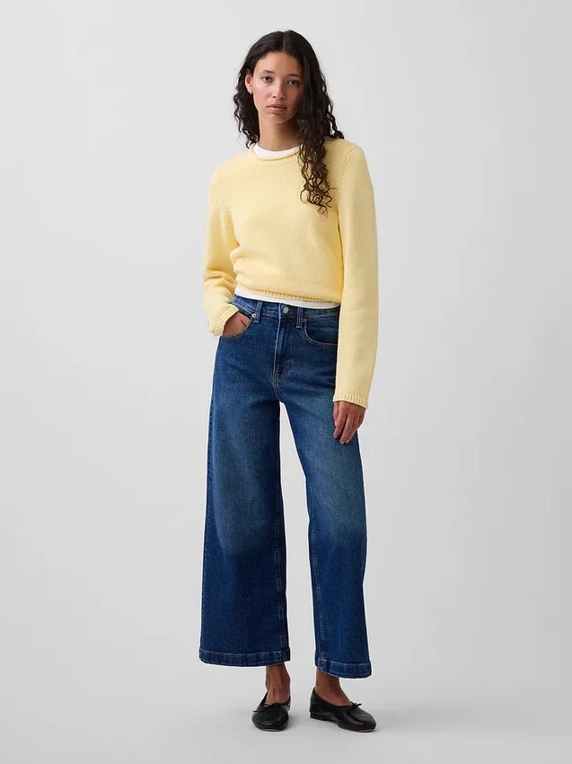 Hoch taillierte, weit geschnittene Knöchellange Jeans
