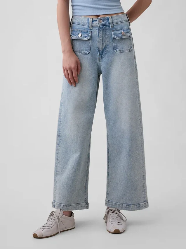 Hoch taillierte, weit geschnittene Knöchellange Jeans