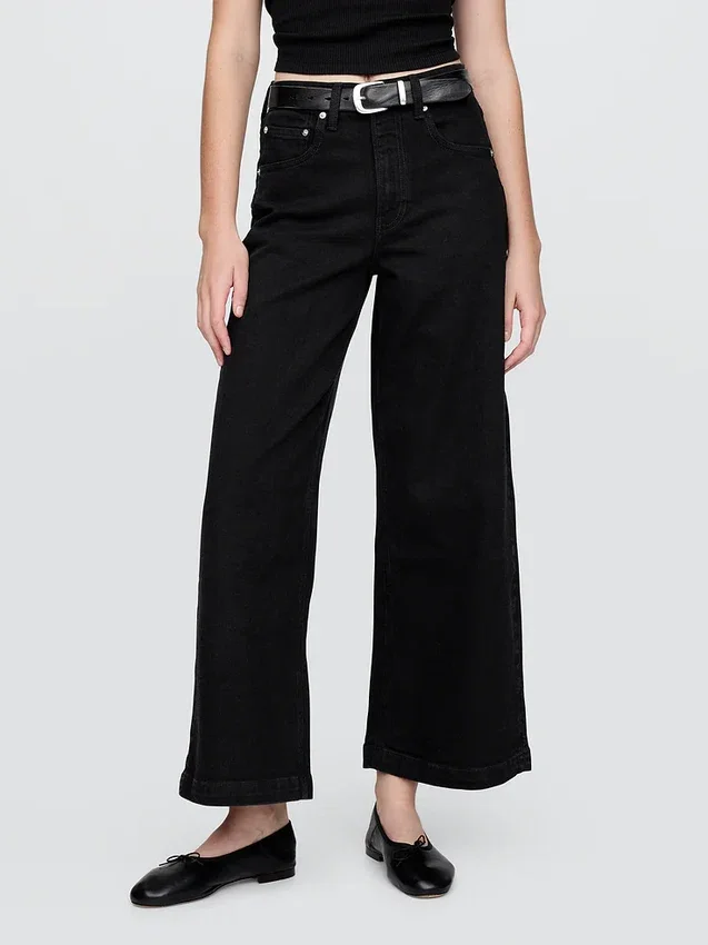 Hoch taillierte, weit geschnittene Knöchellange Jeans