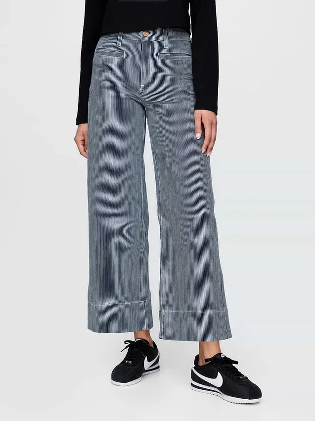 Hoch taillierte, weit geschnittene Knöchellange Jeans