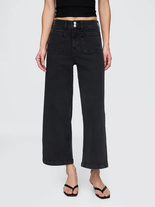 Hoch taillierte, weit geschnittene Knöchellange Jeans