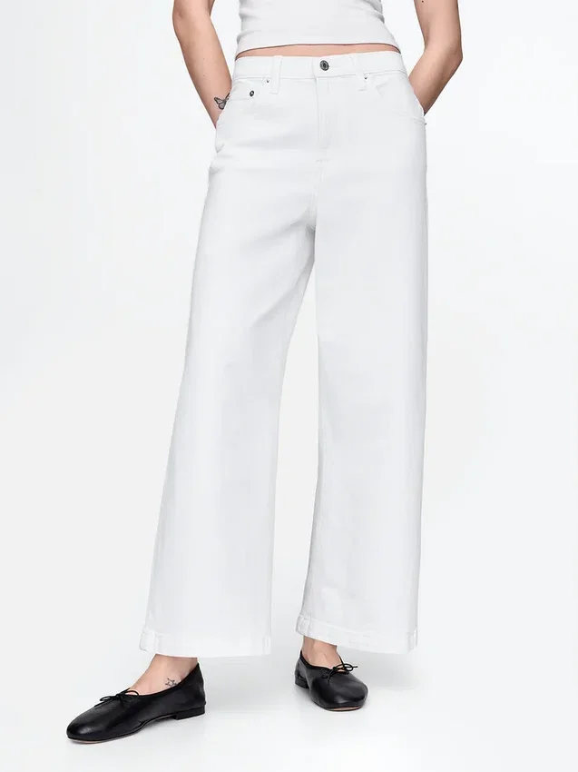 Hoch taillierte, weit geschnittene Knöchellange Jeans