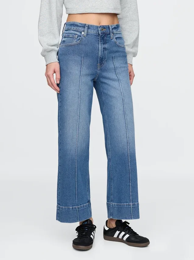 Hoch taillierte, weit geschnittene Knöchellange Jeans