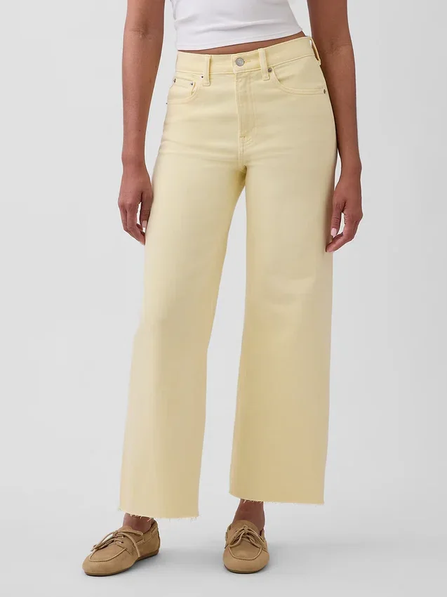 Hoch taillierte, weit geschnittene Knöchellange Jeans