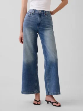 Hoch taillierte, weit geschnittene Knöchellange Jeans