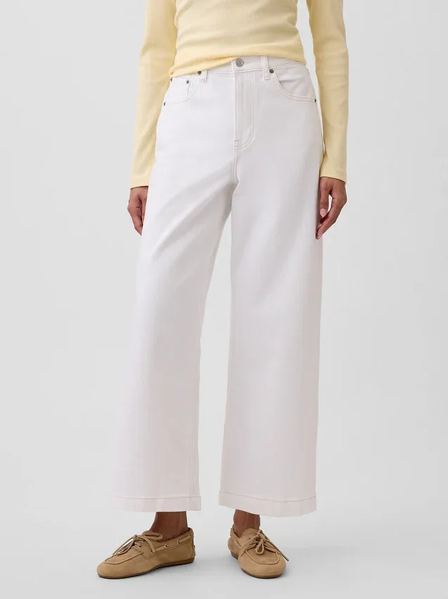 Hoch taillierte, weit geschnittene Knöchellange Jeans