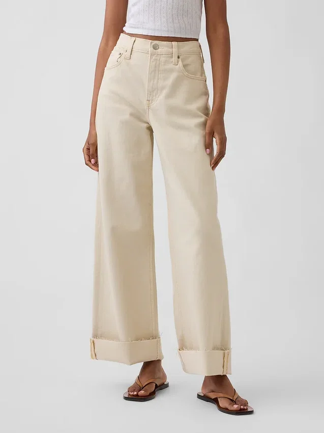 Hoch taillierte, weit geschnittene Knöchellange Jeans