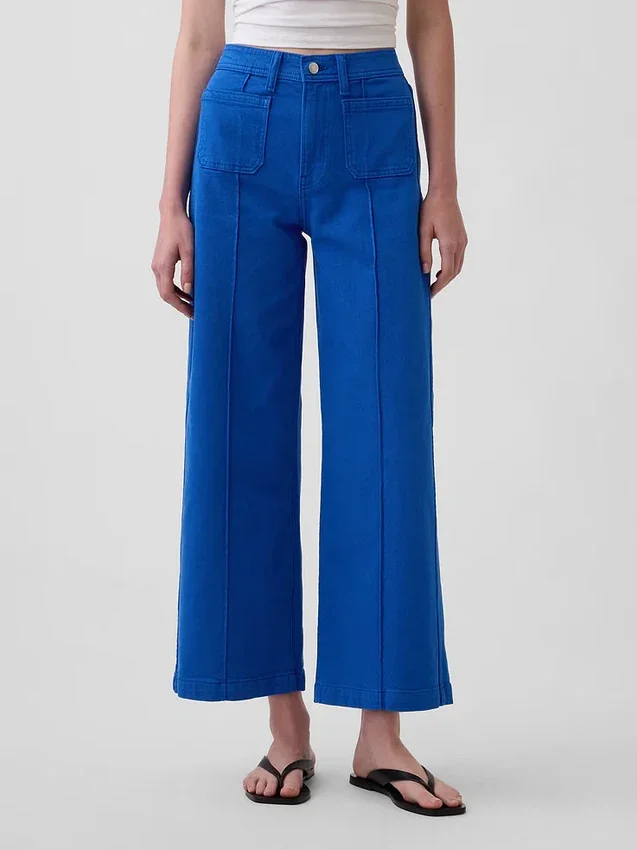 Hoch taillierte, weit geschnittene Knöchellange Jeans