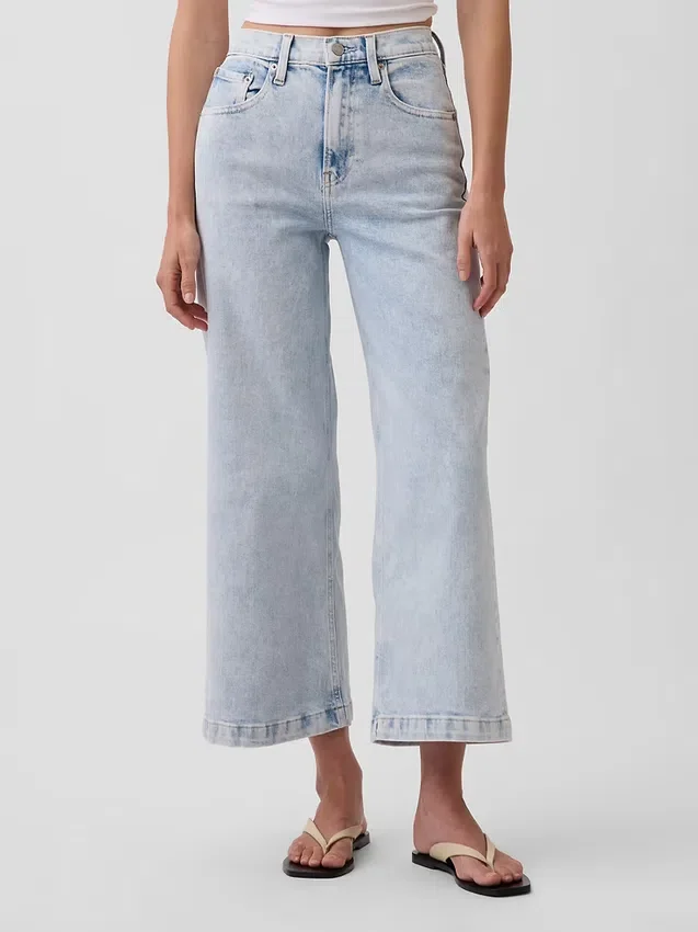 Hoch taillierte, weit geschnittene Knöchellange Jeans
