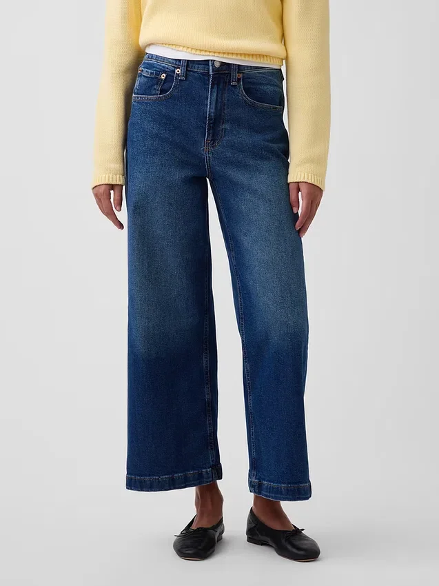 Hoch taillierte, weit geschnittene Knöchellange Jeans