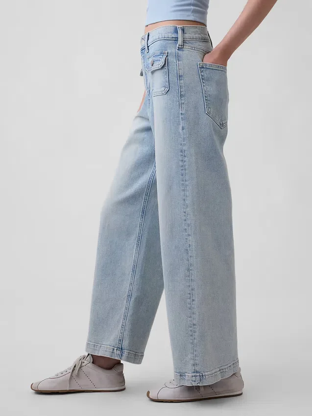 Hoch taillierte, weit geschnittene Knöchellange Jeans