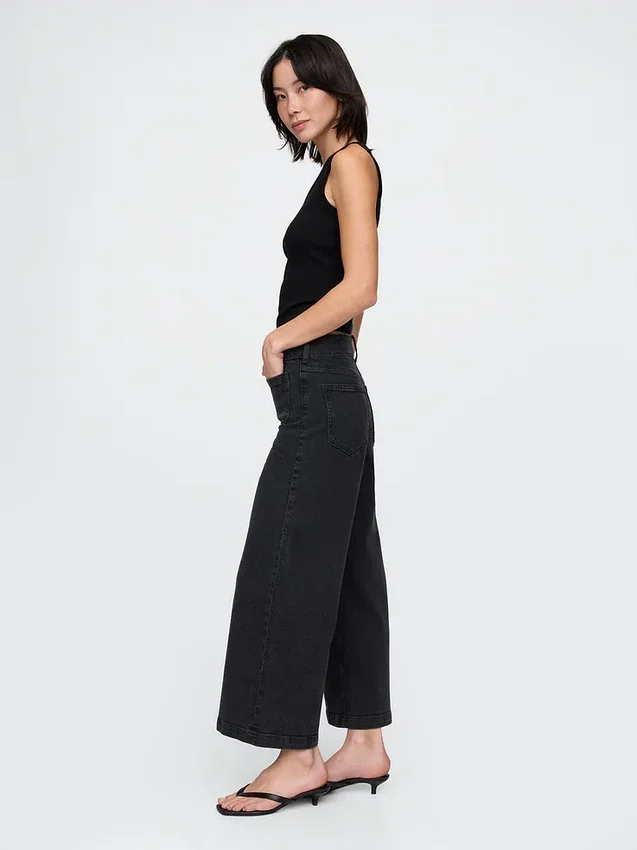 Hoch taillierte, weit geschnittene Knöchellange Jeans