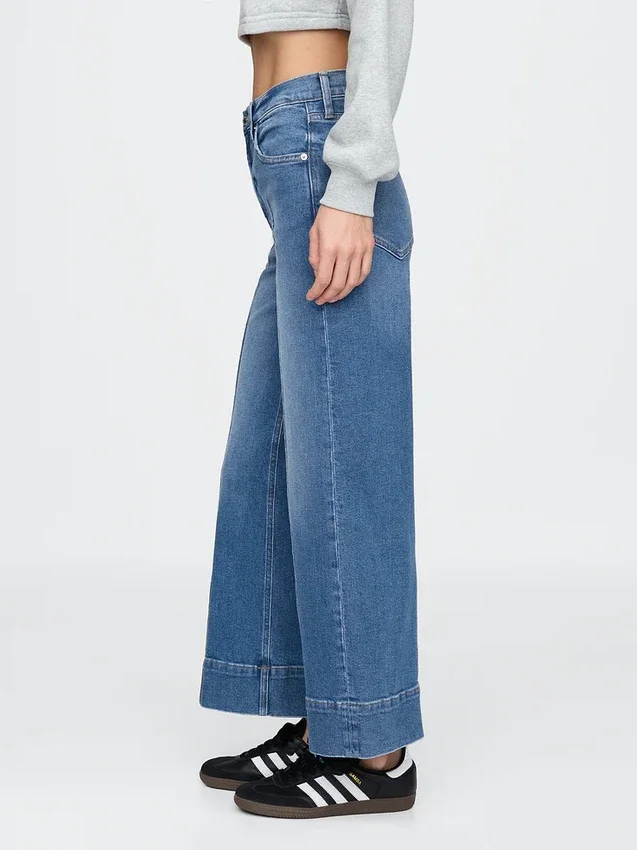 Hoch taillierte, weit geschnittene Knöchellange Jeans