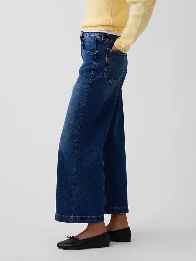 Hoch taillierte, weit geschnittene Knöchellange Jeans