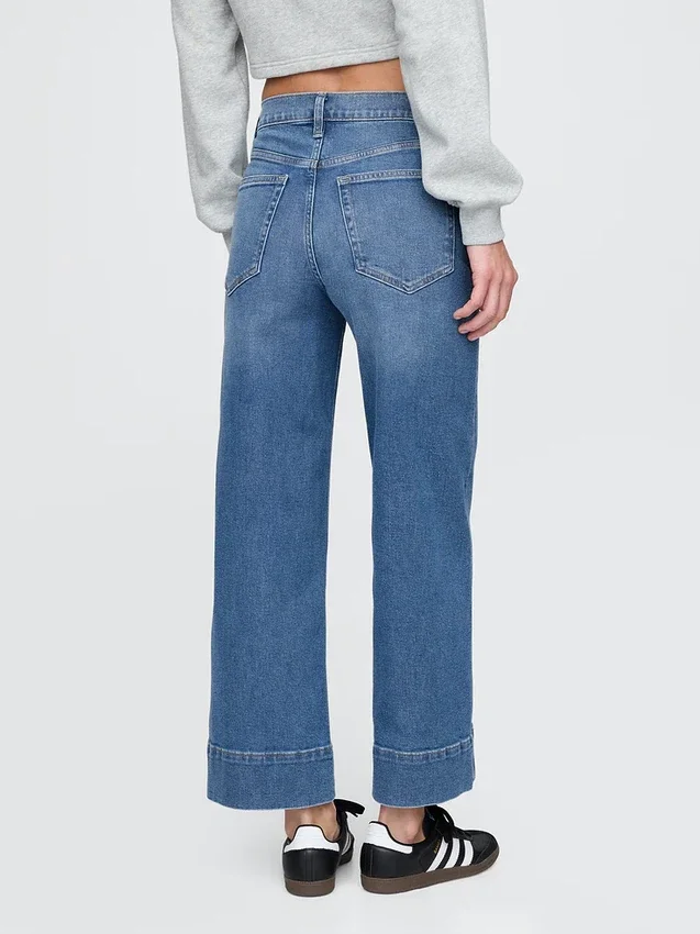 Hoch taillierte, weit geschnittene Knöchellange Jeans