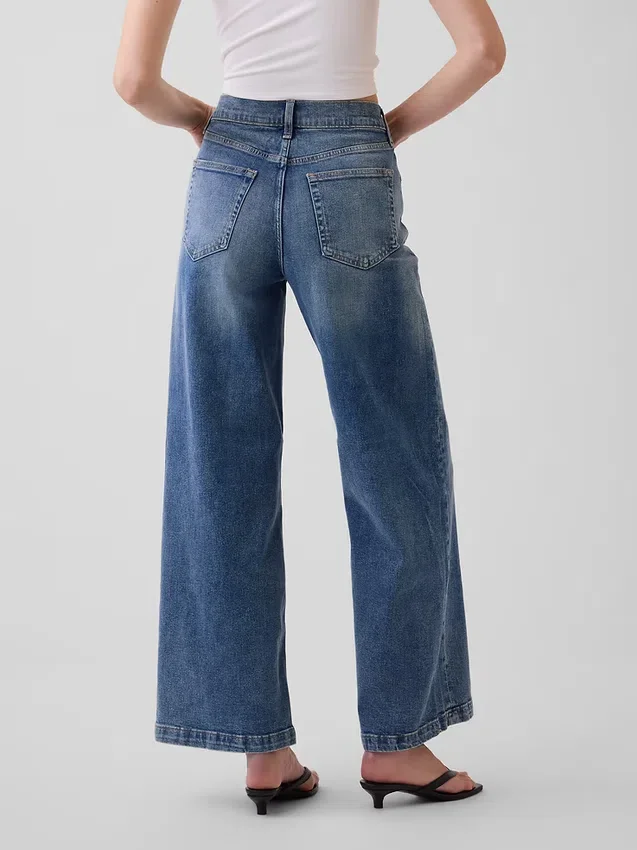 Hoch taillierte, weit geschnittene Knöchellange Jeans