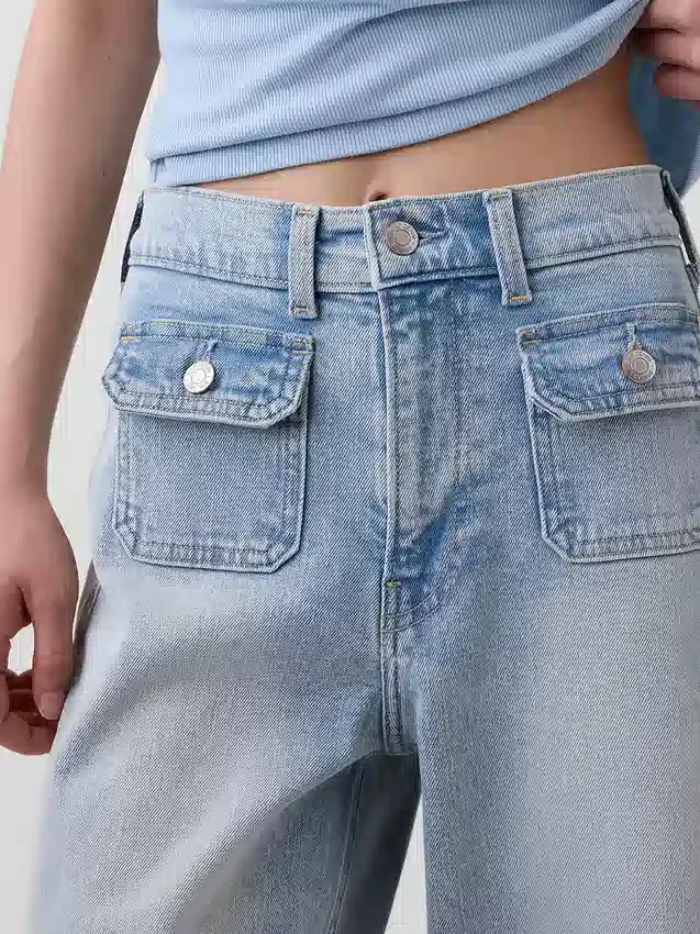 Hoch taillierte, weit geschnittene Knöchellange Jeans