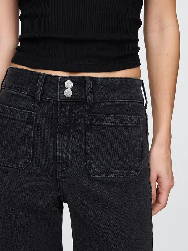 Hoch taillierte, weit geschnittene Knöchellange Jeans