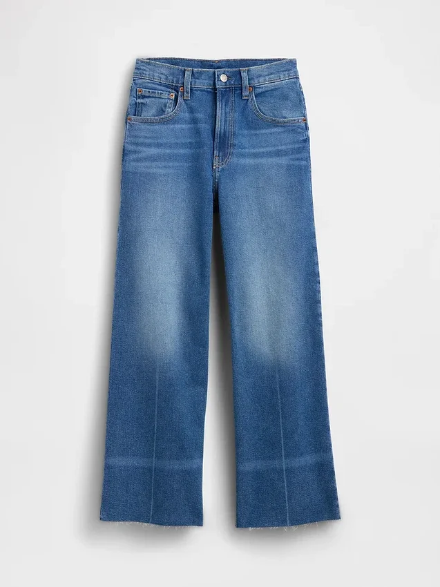 Hoch taillierte, weit geschnittene Knöchellange Jeans