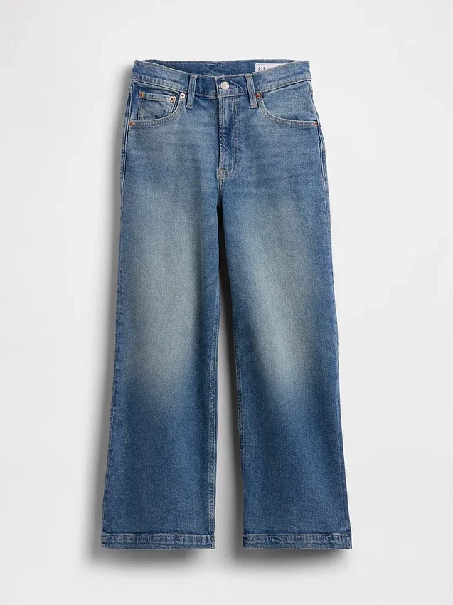 Hoch taillierte, weit geschnittene Knöchellange Jeans