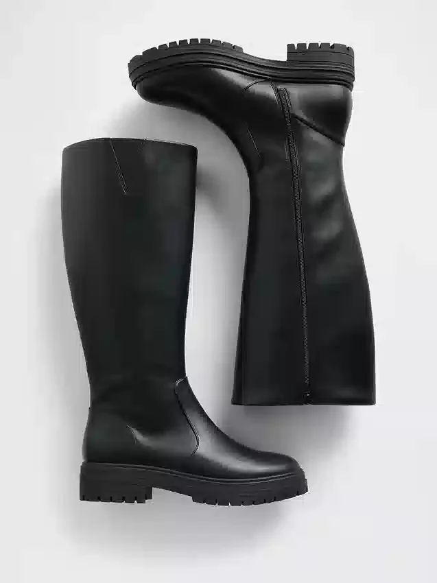 Hohe Stiefel aus veganem Leder mit Profilsohle