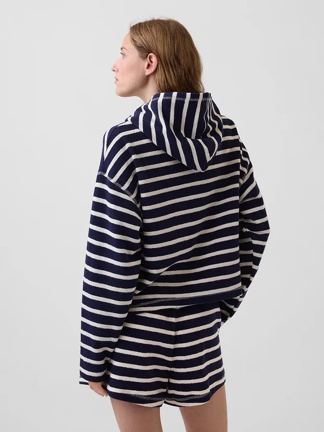 Hoodie aus Frottee mit Reißverschluss und übergroßen Streifen