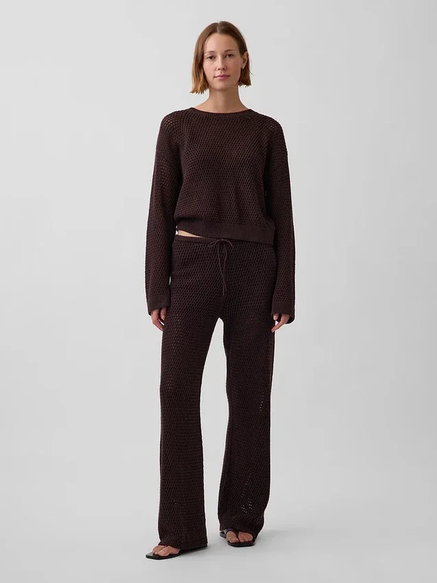 Locker sitzender Pullover aus 100 % Baumwolle im Häkel-Look