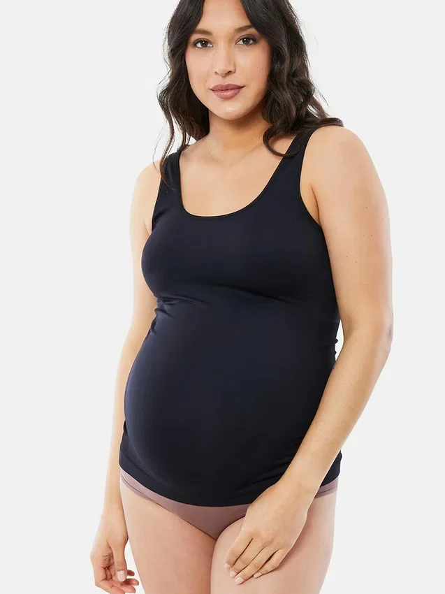 Ingrid and Isabel Basics Nahtloses Top für Umstandsmode mit Bauchstütze, 2er-Pack