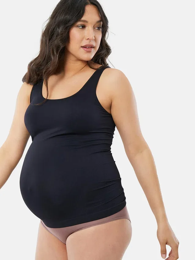 Ingrid and Isabel Basics Nahtloses Top für Umstandsmode mit Bauchstütze, 2er-Pack