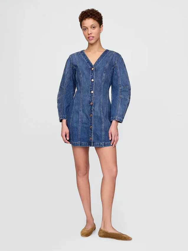 Jeans-Minikleid mit Barrel-Ärmeln