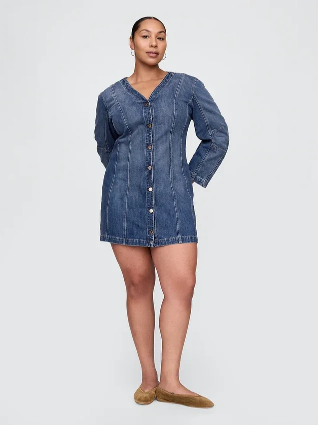 Jeans-Minikleid mit Barrel-Ärmeln