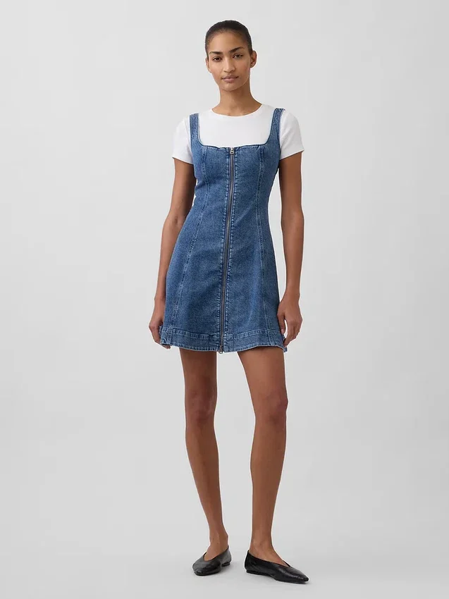 Jeans-Minikleid mit Reißverschluss vorne