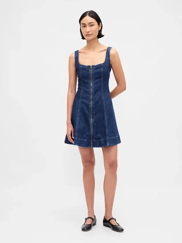 Jeans-Minikleid mit Reißverschluss vorne