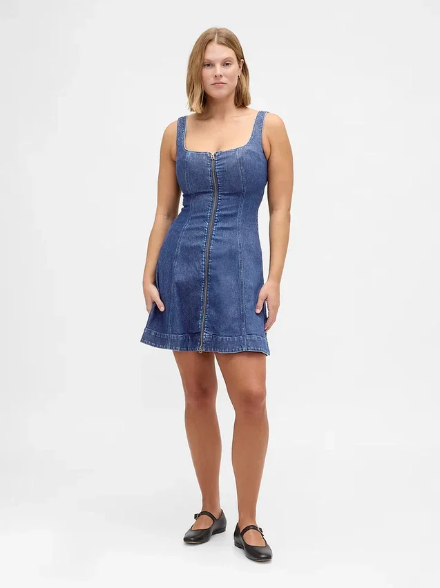 Jeans-Minikleid mit Reißverschluss vorne
